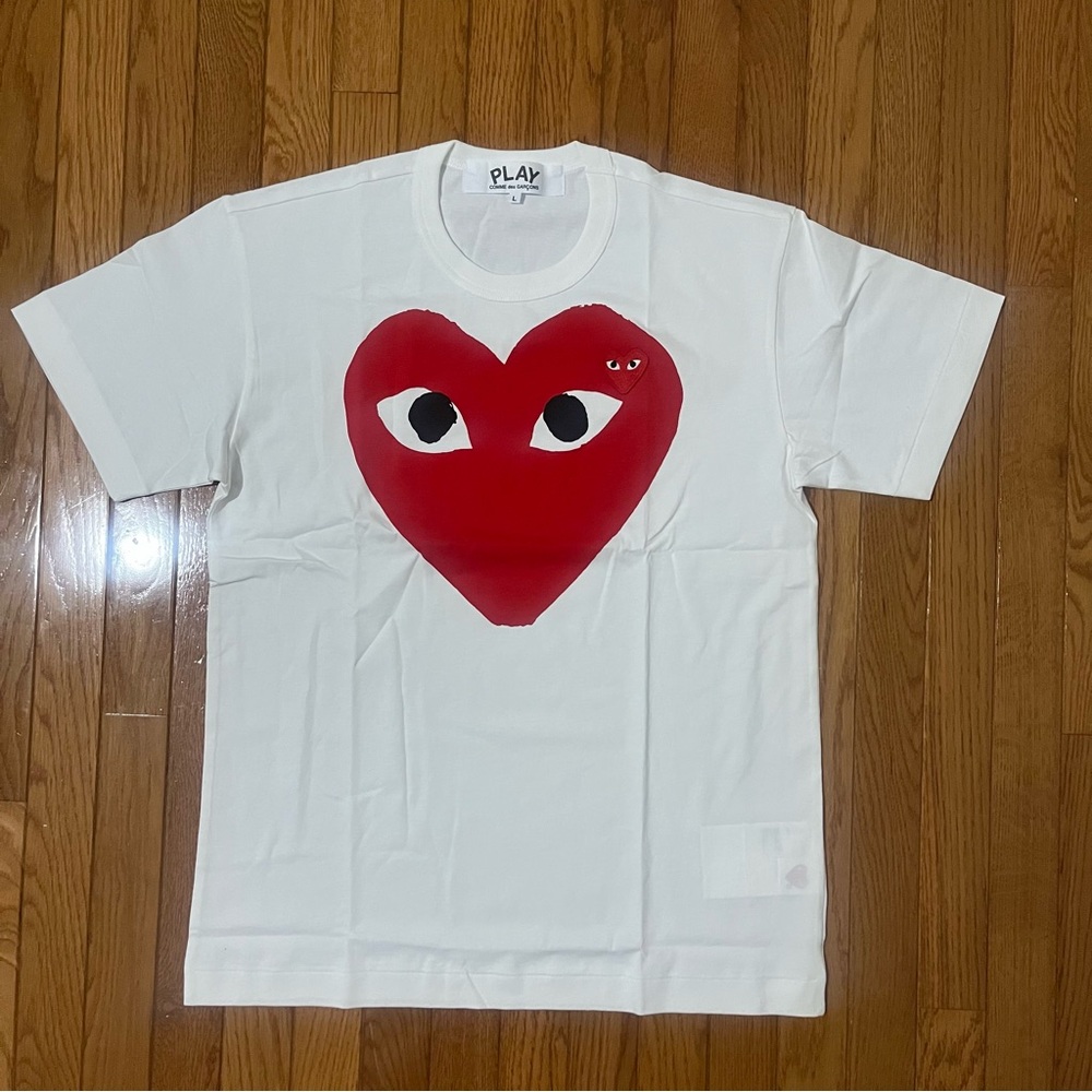 White T-Shirt with Red Heart Graphic